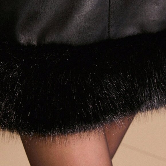 Black Party Women's Premium faux leather Faux Fur Mini Skirt - Picture 2 of 6